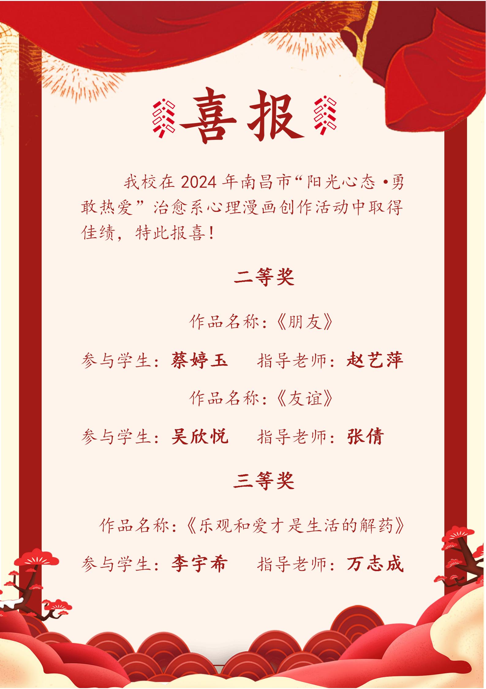 熱烈祝賀南昌向遠(yuǎn)軌道學(xué)校在 2024 年南昌市“陽(yáng)光心態(tài)·勇敢熱愛(ài)”治愈系心理漫畫(huà)創(chuàng)作活動(dòng)中取得佳績(jī)